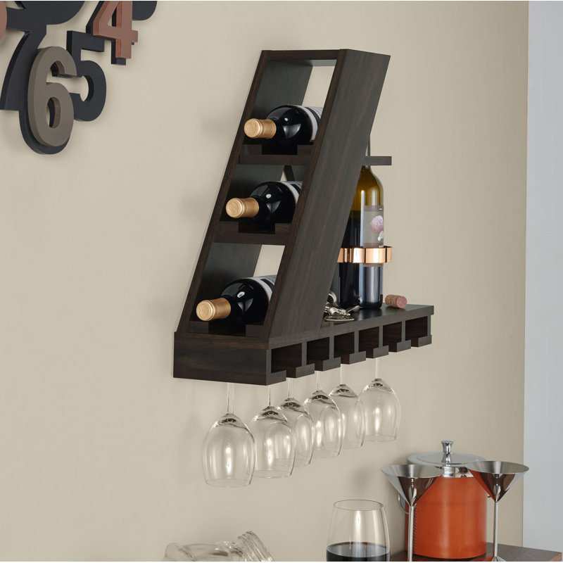 Mercury Row® Brungardt 4 Bottle Wall Mounted Wine Bottle & Glass Rack